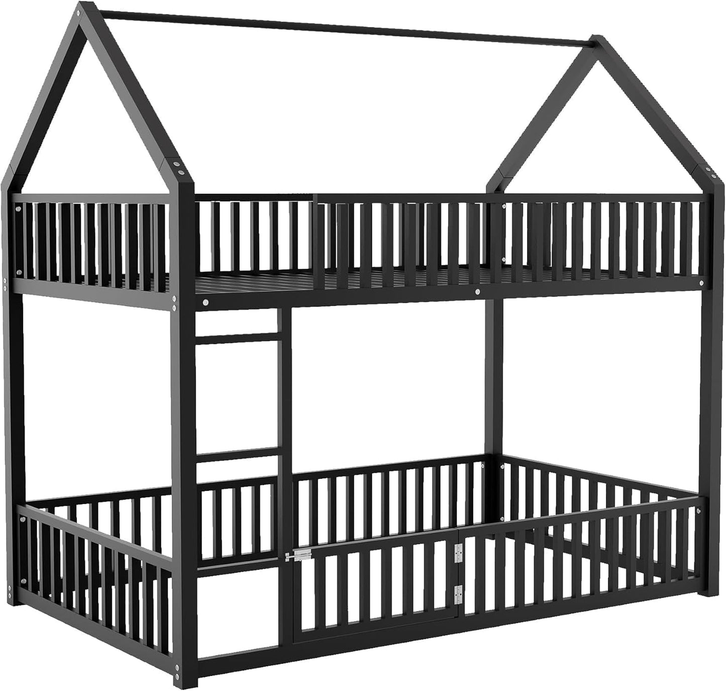 Metal Bunk Beds Twin over Twin Size, Twin over Twin Bunk Beds for Kids, Floor Bunk Bed, House Bunk Bed for Kids,Black-4