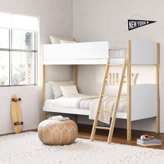 Next Delray Twin-Over-Twin Convertible Bunk Bed (White with Natural) – Modern, Stylish, 2-Tone Bunk Bed for Kids Bedroom-1