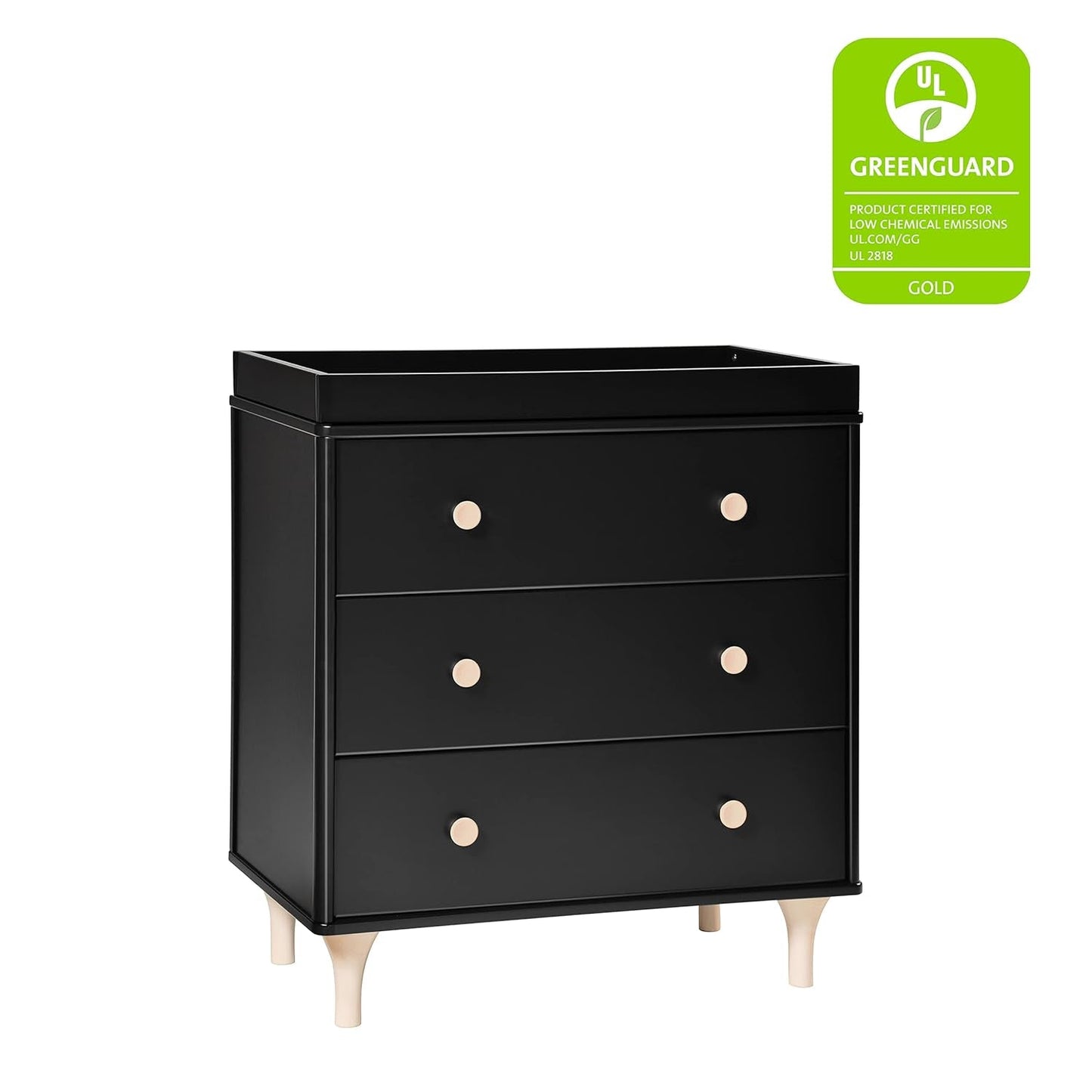 Lolly 3-Drawer Changer Dresser with Removable Changing Tray in Black and Washed Natural, Greenguard Gold Certified-3