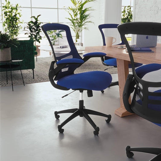 Kelista Mid-Back Blue Mesh Swivel Ergonomic Task Office Chair with Flip-Up Arms-1