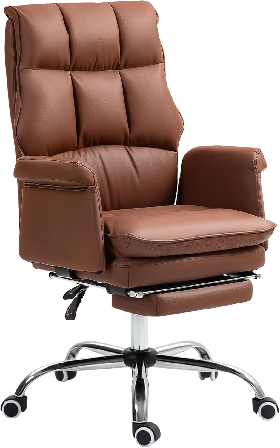 Executive Office Chair, PU Leather Ergonomic Office Desk Chair with Footrest, Reclining and Swivel Chair, Brown-0