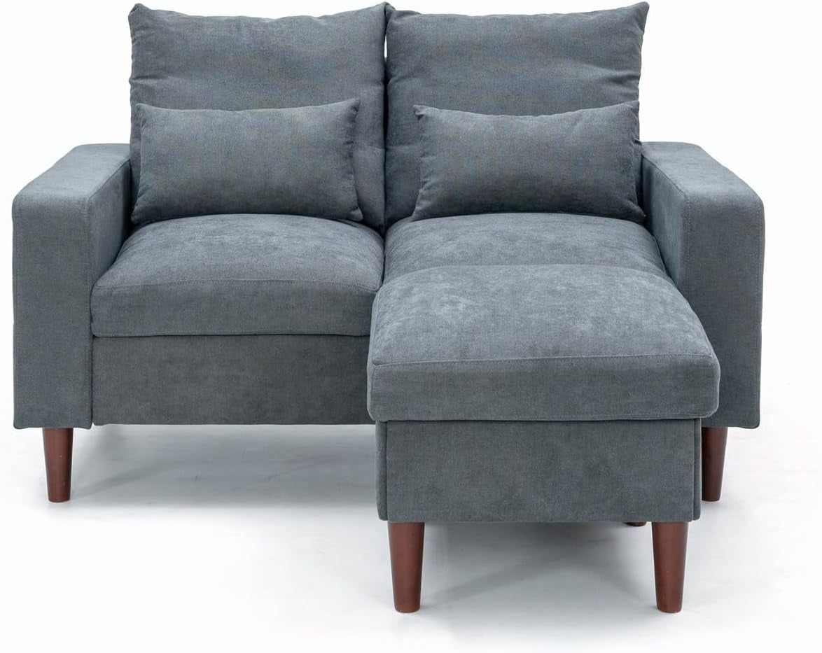 Modern Sofa Set 2 3 Seater with Footstool Sofa Suite Convertible Sectional Furniture for Living Room (Grey, 2 Seater with Footstool)-4