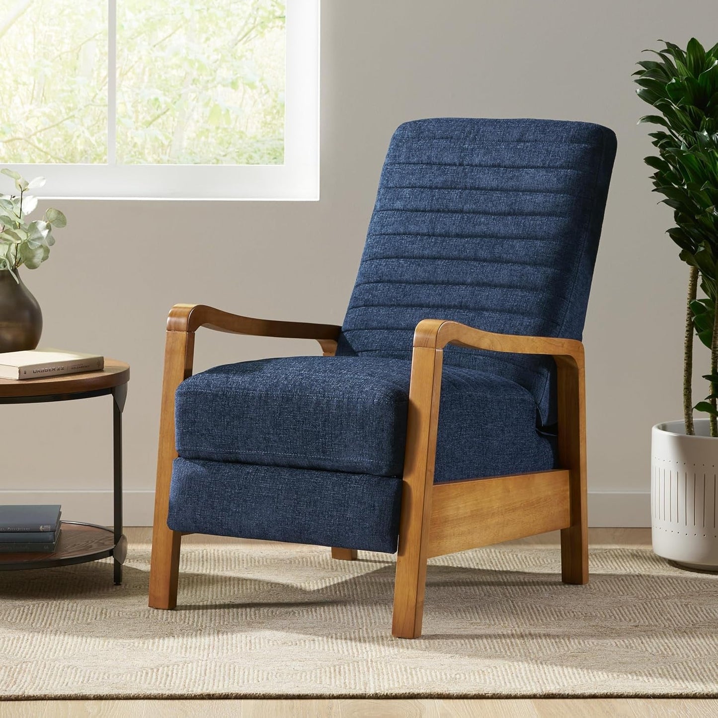 Recliner Chair, Club Recliner, Reclining Sofa, Upholsterd Armchair, Recliner Chair with Adjustable Stitching Backrest, Reading Chair for Living Room, Home Rest, Navy Blue-4