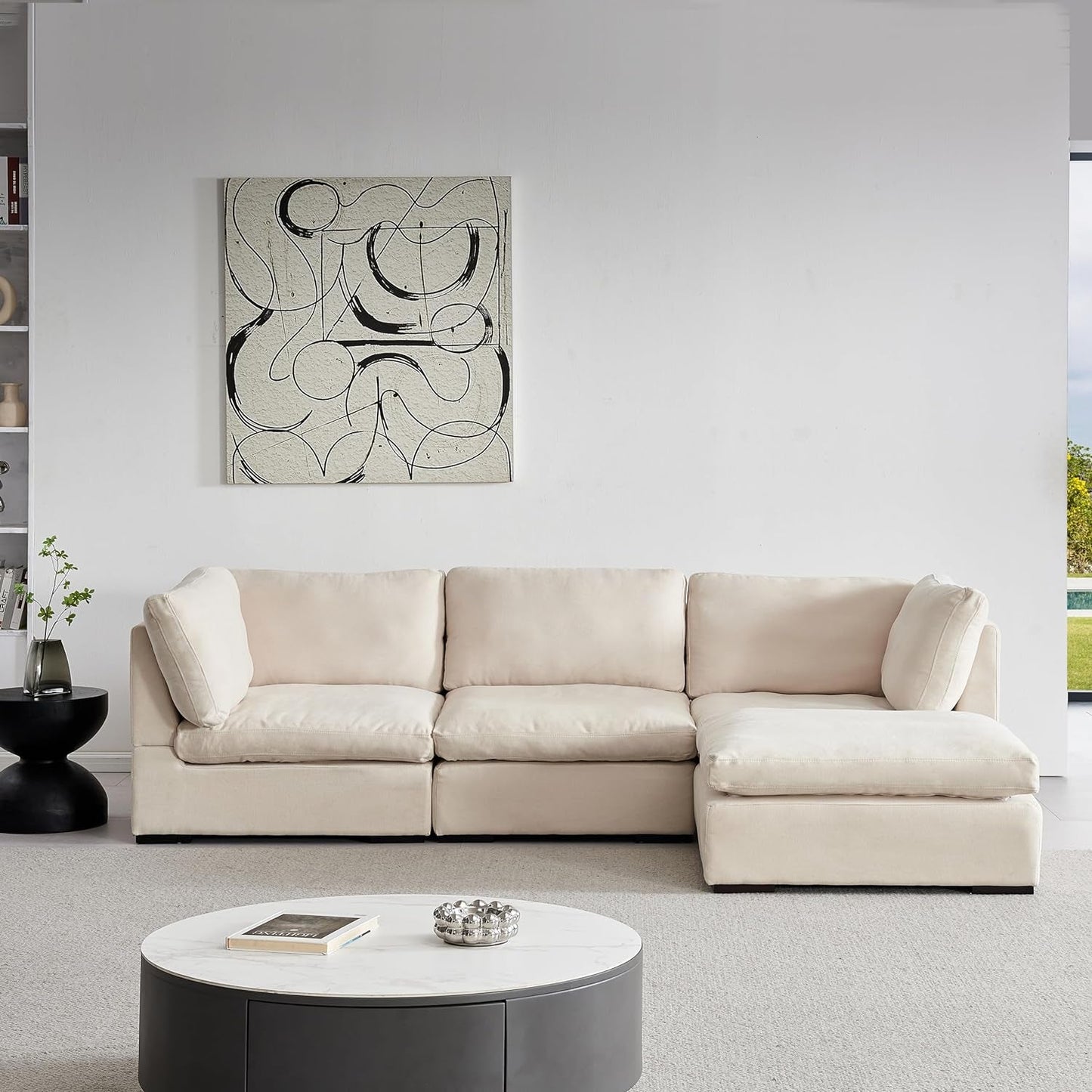 99"W L-Shaped Modular Sectional Sofa W/Reversible Chaise, Modern Free Combined TV Couch Comfortable down Feather Fill Deep Seat Corner Sofa&Couch with Movable Ottoman for Living Room Furniture Sets-2