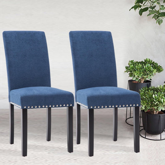 Dining Chair Upholstered Fabric Dining Chairs with Copper Nails,Set of 2,Blue-1