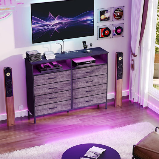 LED Dresser with 8 Fabric Drawers and Charging-1