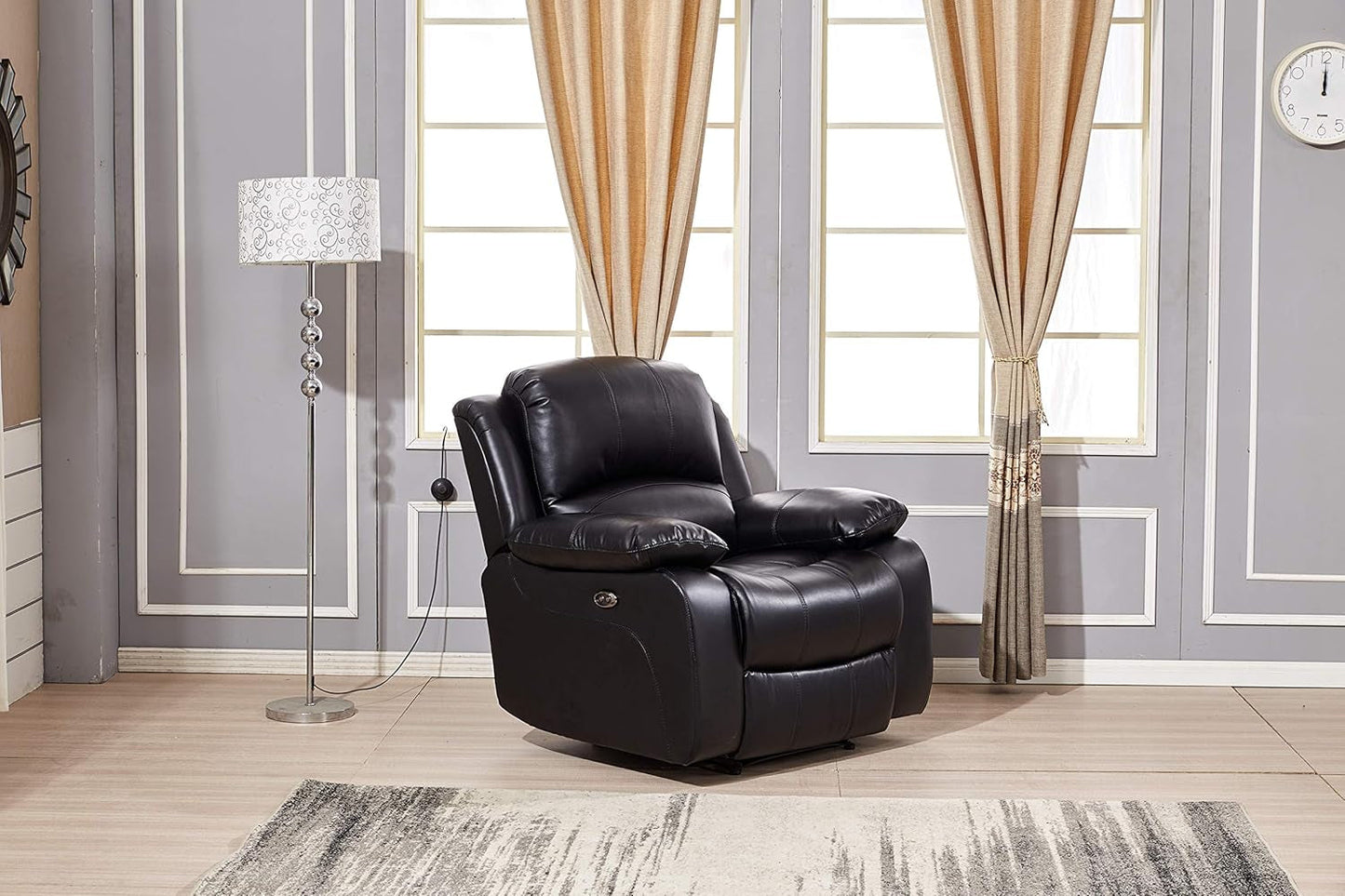 Power Reclining Bonded Leather Living Room Set (Black, Power Recliner)-1