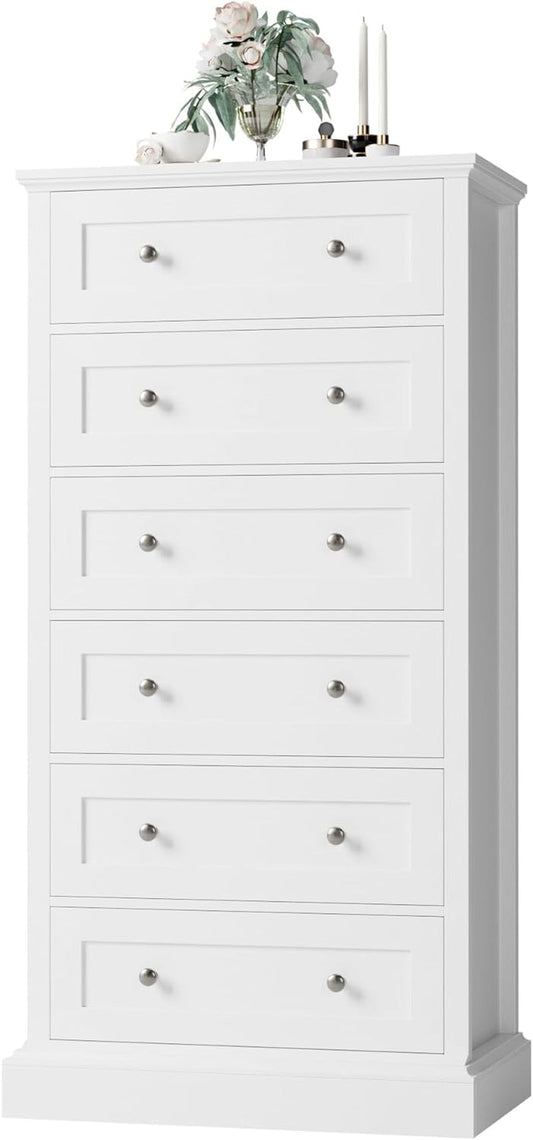 White 6-Drawer Dresser with Metal Handles-1