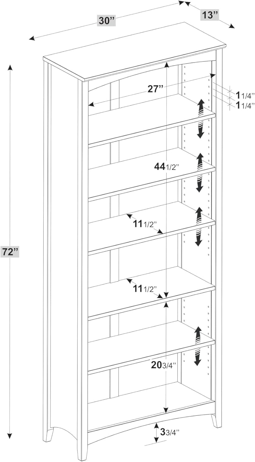 Shaker Style 6 Shelf Bookcase / Solid Wood / 72 Inch Tall / Adjustable Shelving / Closed Back / Display Bookshelf for Living Room, Bedroom, Home and Office, Cherry-2