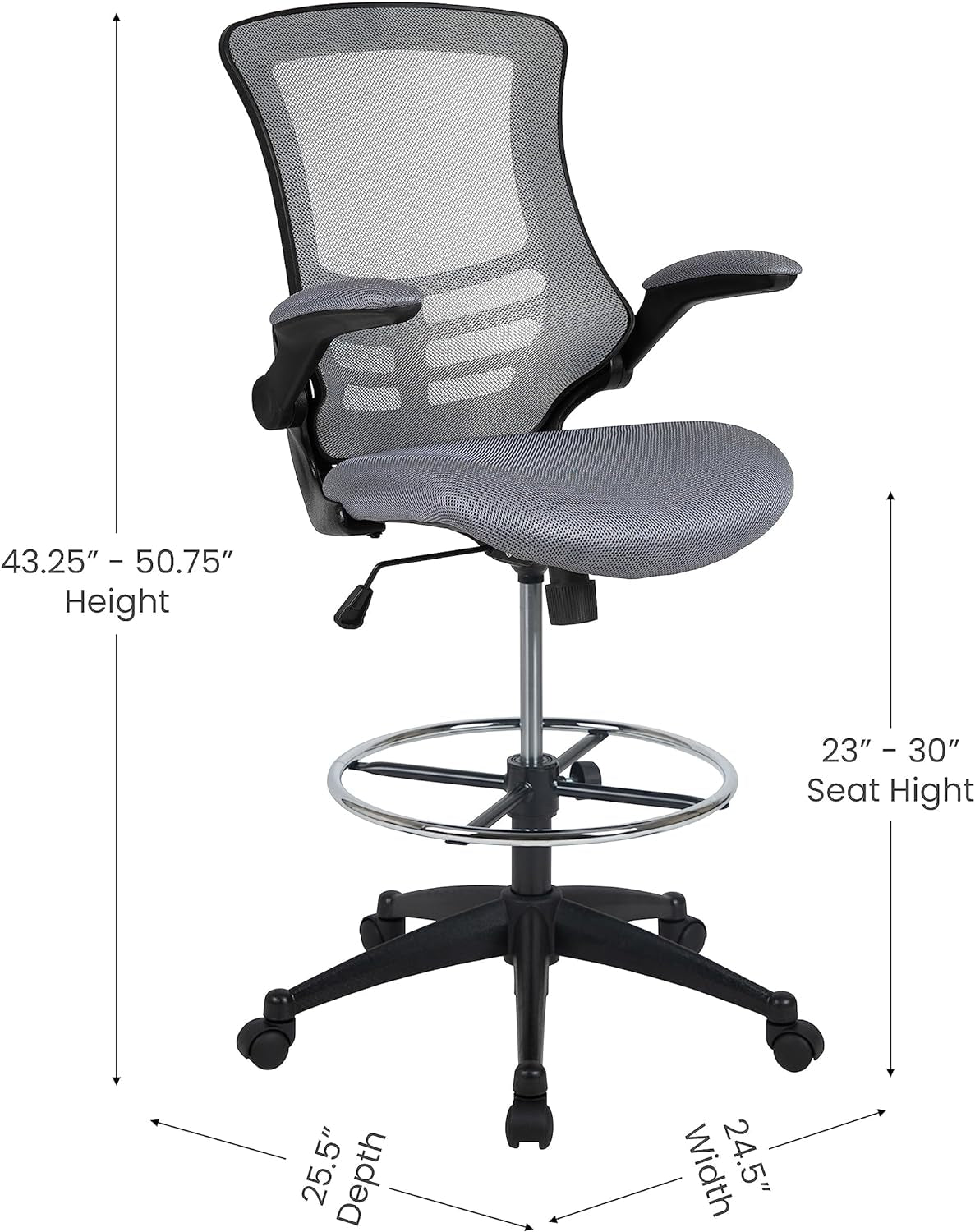 Kelista Mid-Back Swivel Office Chair with Adjustable Seat Height, Ergonomic Mesh Desk Chair with Flip-Up Armrests, Dark Gray-2