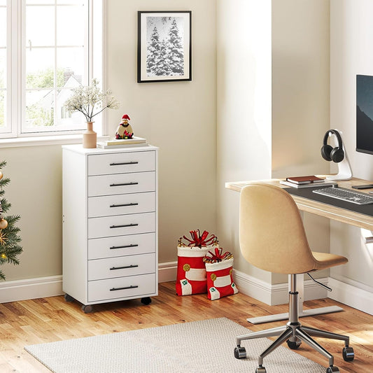7-Drawer Chest, File Cabinet, Wooden File Cabinet, Office Cabinet with Drawers, Storage Cabinet, for Home Office, Study, Easy Assembly, White WT07WJ01-1