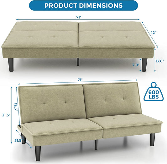 Sage Green Futon Sofa Bed for Small Spaces-1