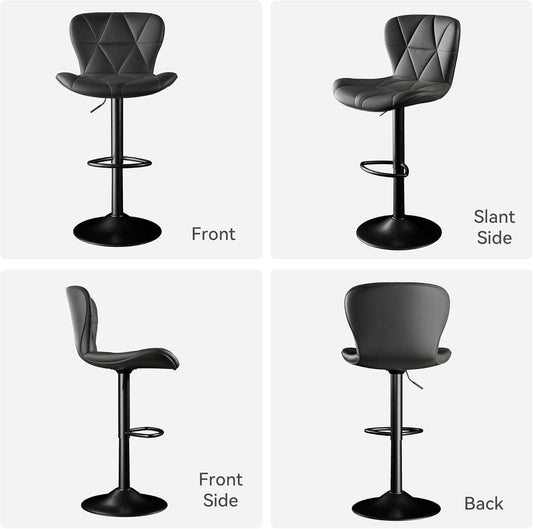 Bar Stools Set of 2,Adjustable Swivel Barstools, Faux Leather Bar Chairs,Upholstered Counter Height with High Backrest for Kitchen Island, Black-1