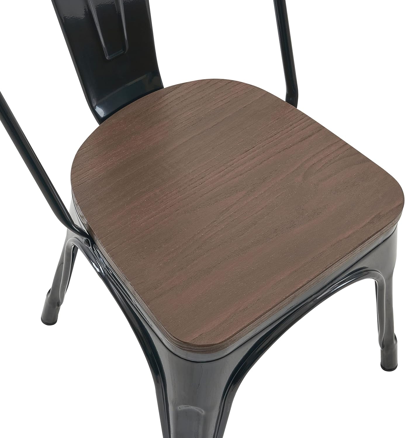 Metal Dining Chair Farmhouse Tolix Style for Kitchen Dining Room Café Restaurant Bistro Patio, 18 Inch, Stackable, Waterproof Indoor/Outdoor (Sets of 4) (Black with Wood Padding)-4