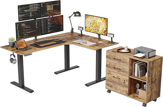 Executive L-Shaped Standing Desk with File Cabinet-1