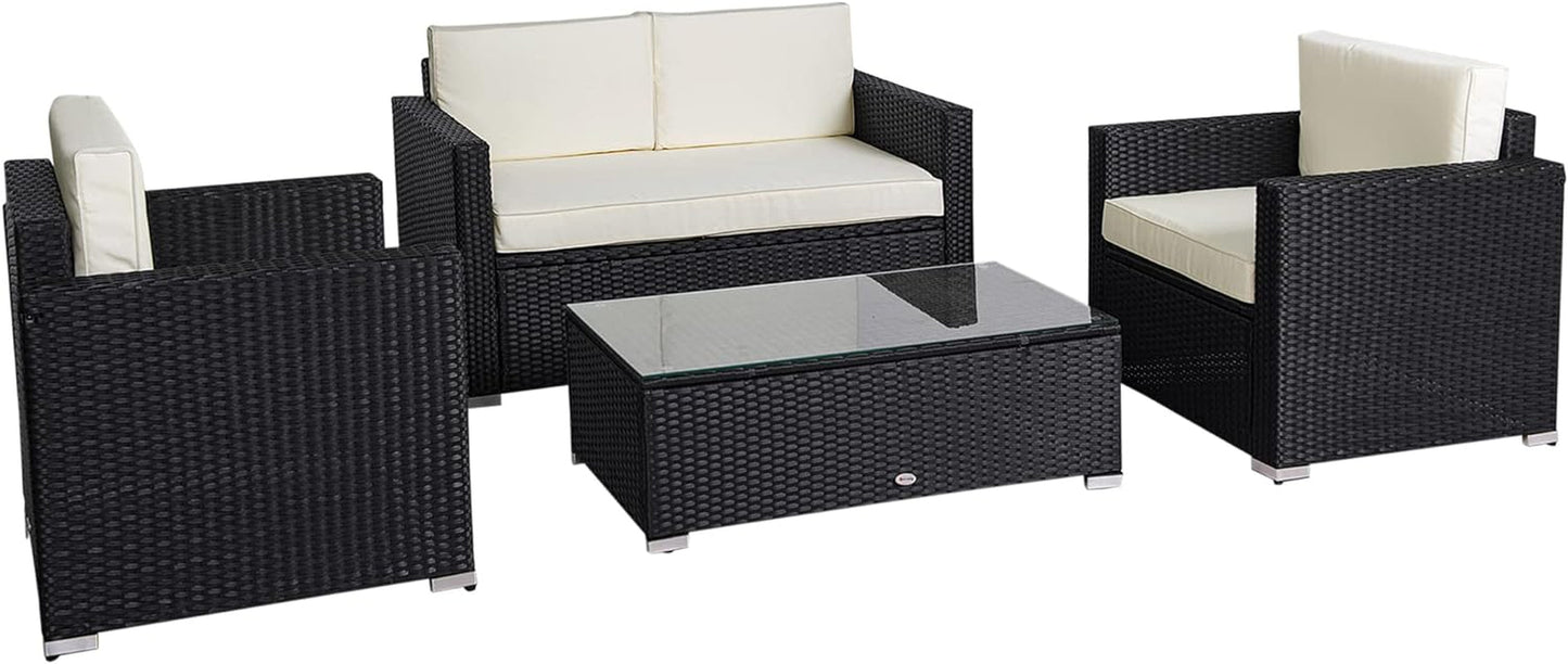 White Wicker 4-Piece Patio Sectional Sofa Set-1