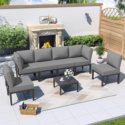Grey Metal 7-Piece Modern Outdoor Conversation Set-1