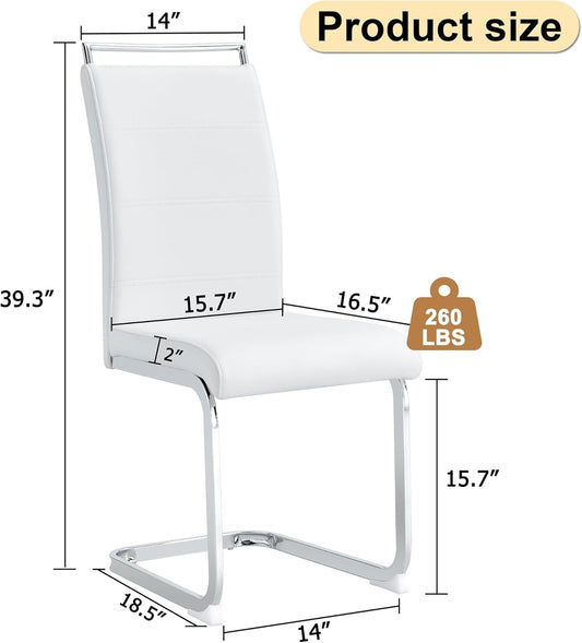 Modern Dining Chairs Set of 4, PU Faux Leather High Back Upholstered Dining Room Side Chair with Horizontal Stripe Backrest Design for Kitchen Living Room Vanity Patio Dinner Chairs, White-1