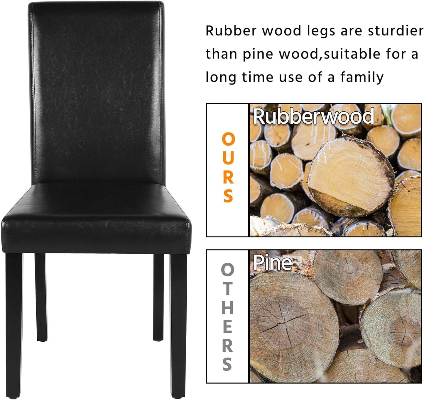 Dining Chair Set of 4 PU Leather Dining Room Chairs Upholstered Parsons Dining Chairs Modern Kitchen Armless Side Chair with Solid Wood Legs, Black-4