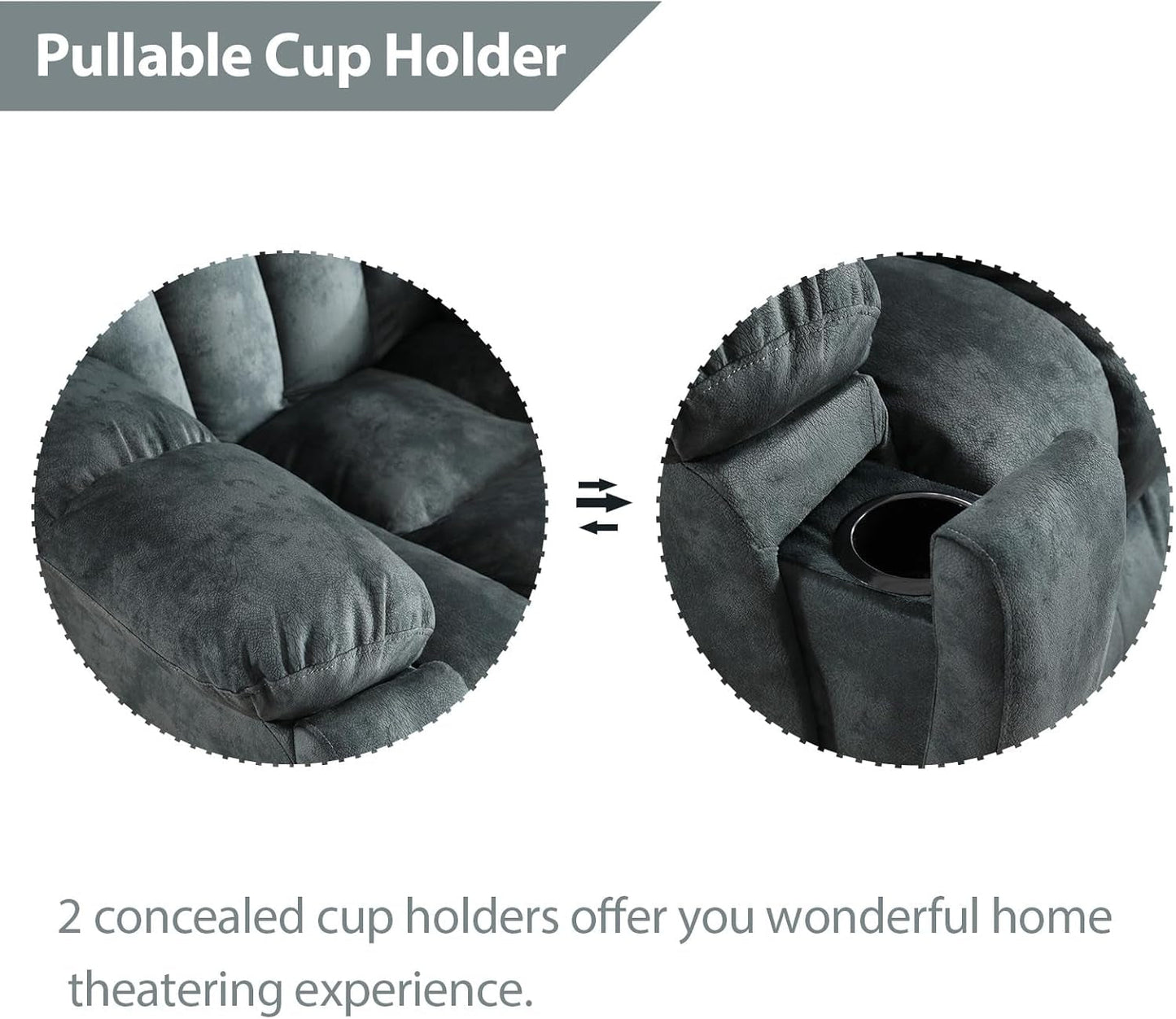 Reclining Living Room Set, Soft Fabric Manual 2 Piece Recliner Sofa Set, Included Recliner Chair with Massage and Heat and Loveseat Daul Recliner, Green Grey(Recliner+Loveseat)-4