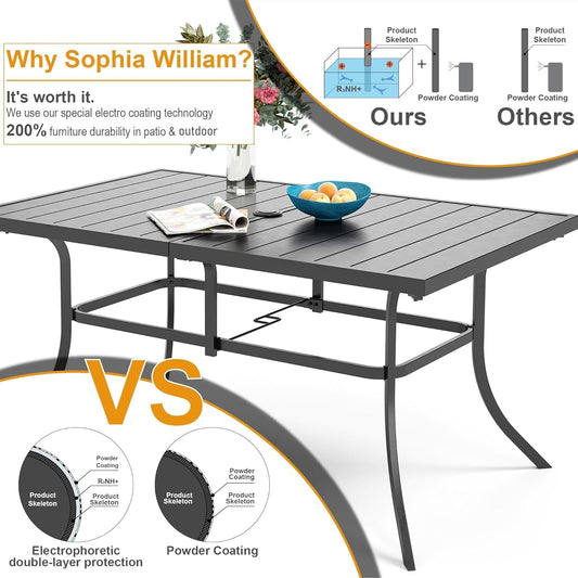 Patio Outdoor Table and Chairs Set with Umbrella Navy, Patio Dining Sets for 6, 7 Pieces Patio Table Set Clearance for Backyard Deck Porch Outside, Metal Table with Hole & Cushioned Rattan Chairs-1