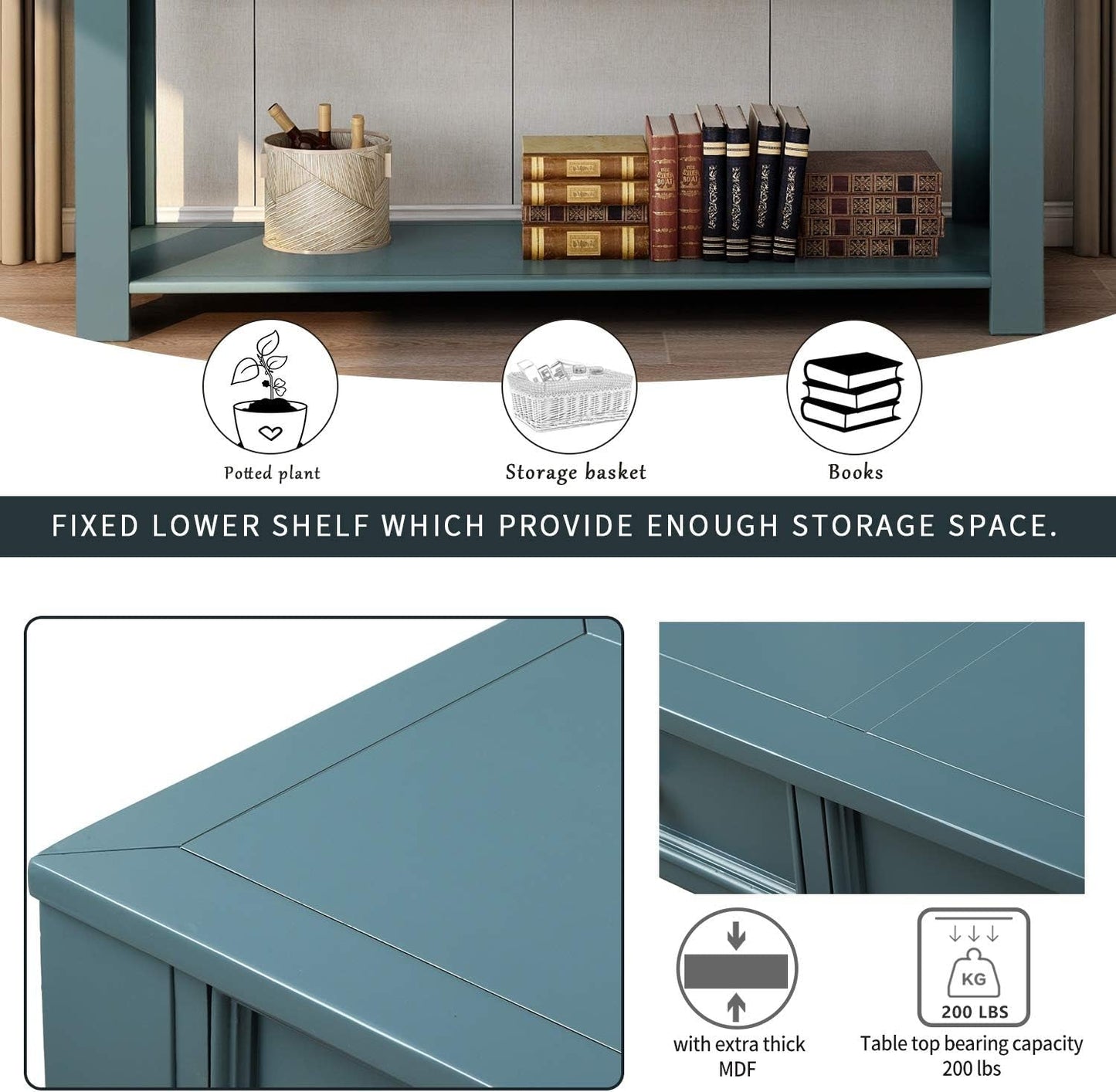 Easy Assembly Blue Console Table with Drawers-4