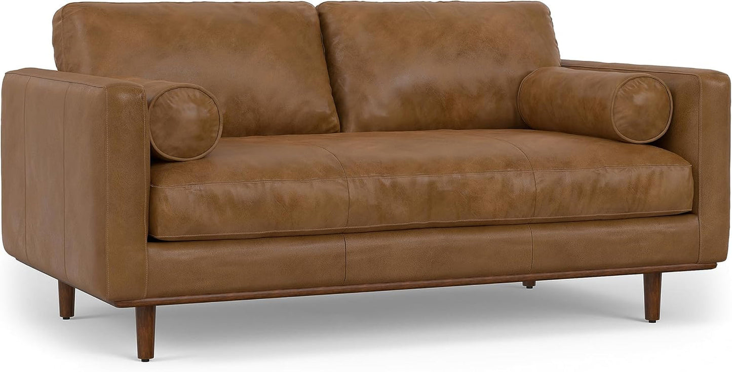 Morrison Mid-Century Modern 72 Inch Wide Sofa with Ottoman Set in Caramel Brown Genuine Leather for the Living Room and Family Room-4