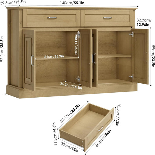 Black 55" Farmhouse Buffet Cabinet with Storage Drawers-1