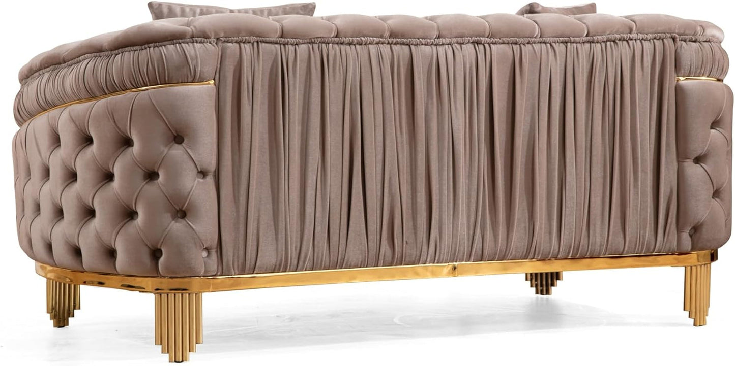 Vanessa Modern Style 2Piece Livingroom Set(Includes Sofa+Loveseat) Made of Wood with Button Tufted Surface in Taupe Color-4