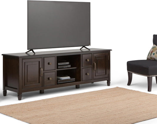 Connaught SOLID WOOD 72 Inch Wide Traditional TV Media Stand in Dark Chestnut Brown for Tvs up to 80 Inches, for the Living Room and Entertainment Center-1