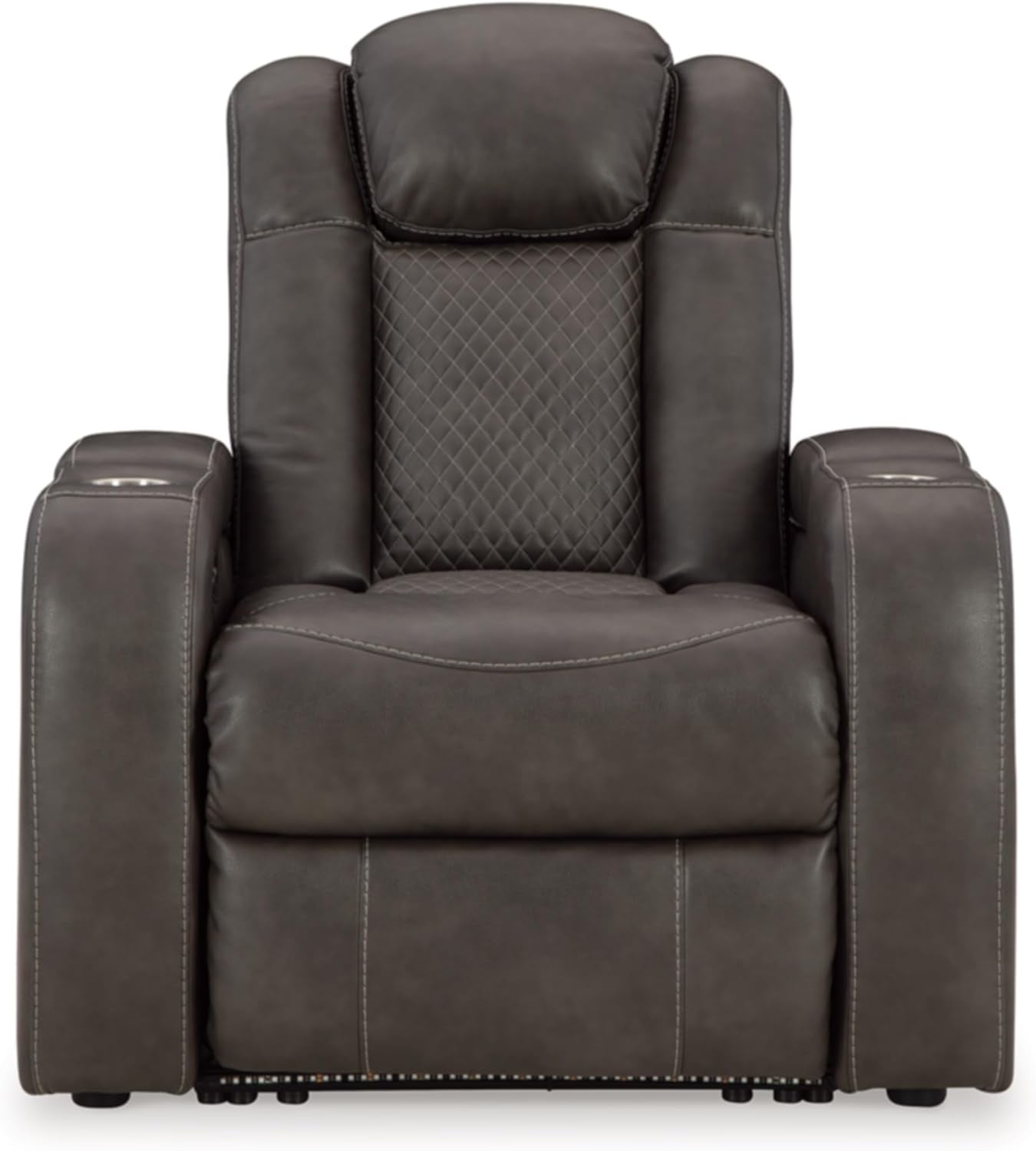 Fyne-Dyme Contemporary Faux Leather Power Recliner with Adjustable Headrest, Cup Holders and LED Lighting, Black & Gray-3