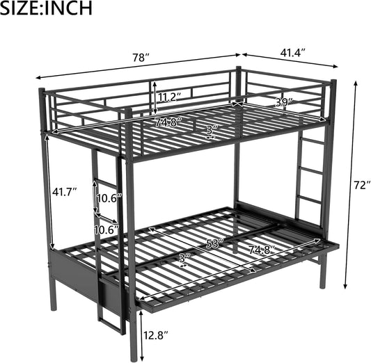 Twin over Futon Bunk Bed, Futon Bunk Bed, Loft Bed with Futon, Twin over Futon Bunk Bed, No Box Spring Needed, Black-1