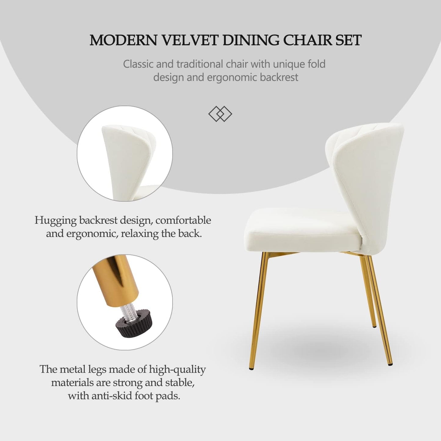 White Velvet Dining Chairs Set of 4, Modern Dining Chairs with Golden Metal Legs, Tufted Upholstered Dining Chairs for Dining Room/Kitchen/Vanity-3