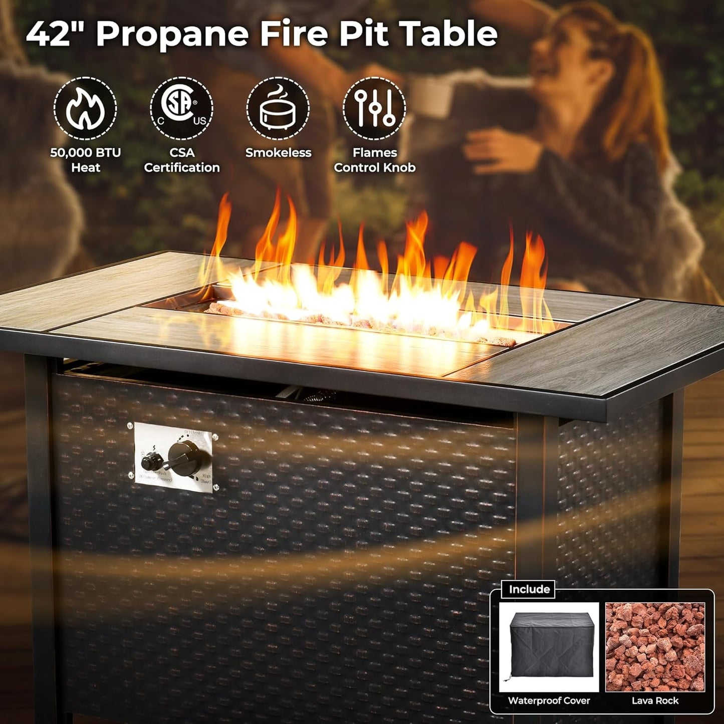 11 Piece Outdoor Patio Furniture Set with Fire Pit Table,Conversation Sectional Wicker Couch with Swivel Chairs,Modern outside Sofa for Balcony Backyard (Dark Grey)-4