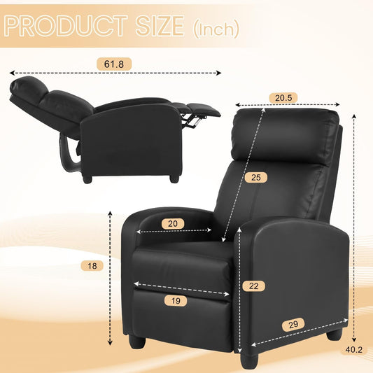 Recliner Chair Breathable Padded PU Leather Massage Single Sofa Recliners for Small Recliner Chair with Footrest Home Theater Seating for Bedroom Living Room,Black-1