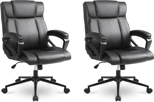 Ergonomic Leather Office Chairs, Lumbar Support, Set of 2-1