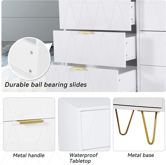 White 6-Drawer Modern Dresser with Metal Handles-1