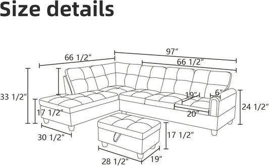 L Shaped Sectional Couches for Living Room, Modern Modular Sectional Sofa with Ottoman Storage, Comfy L Shaped Couch with Chaise for Bedroom Apartment Furniture, Gray-1