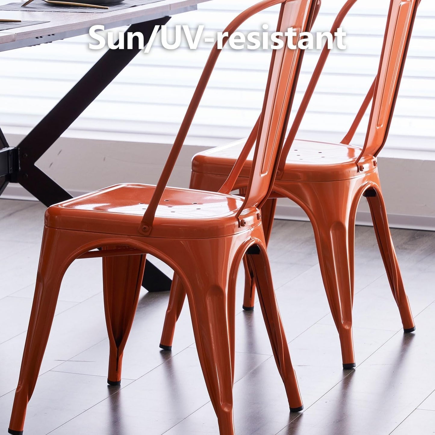 Metal Dining Chair Farmhouse Tolix Style for Kitchen Dining Room Café Restaurant Bistro Patio, 18 Inch, Stackable, Waterproof Indoor/Outdoor (Sets of 4) (Orange, Steel Seat)-4