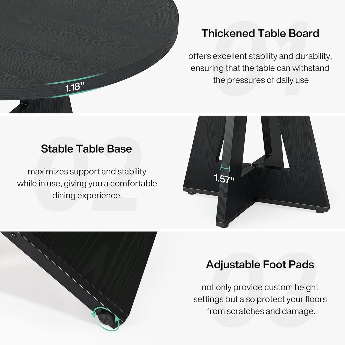 round Dining Table Wood Kitchen Table for Dining Room Living Room, 47 in Dinning Room Tables for 4 Man, Farmhouse Dinner Table with Wooden Tabletop and Cross Base, Black(Only Table)-3