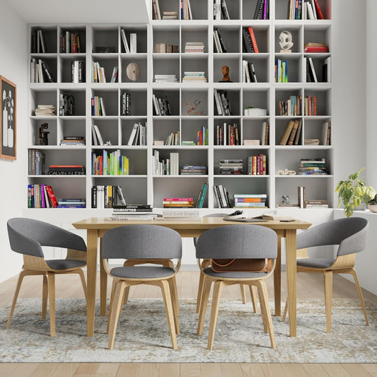 Lowell Mid Century Modern Bentwood Dining Chair with Light Wood in Light Grey Polyester Linen, for the Dining Room-1