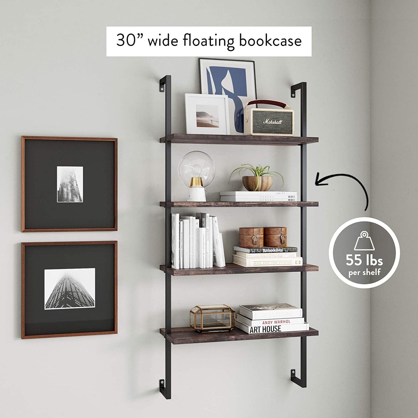 Nutmeg/Black Industrial Pipe Wall Shelves-4