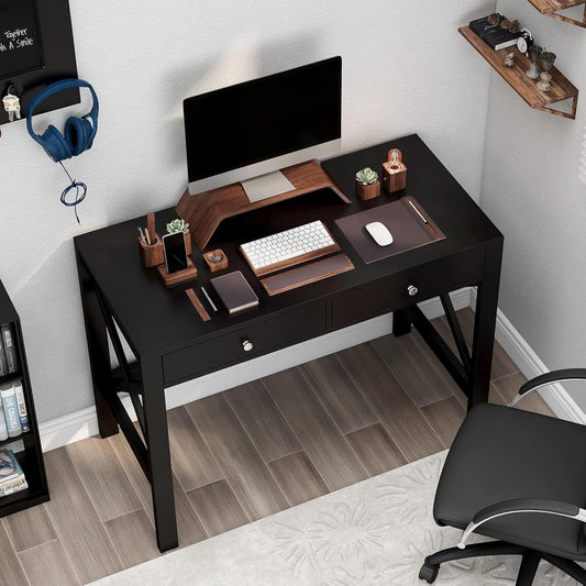 Home Office Desk Writing Computer Table Modern Design Black Desk with Drawers, Makeup Vanity Table-1