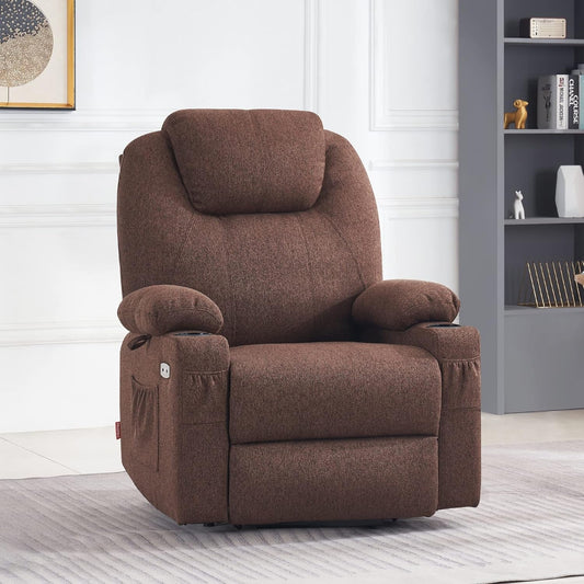 Large Power Lift Recliner Chair Sofa with Massage and Heat for Big and Tall Elderly People, 3 Positions and USB Ports, Extended Footrest, Fabric 7516 (Large, Coffee)-1