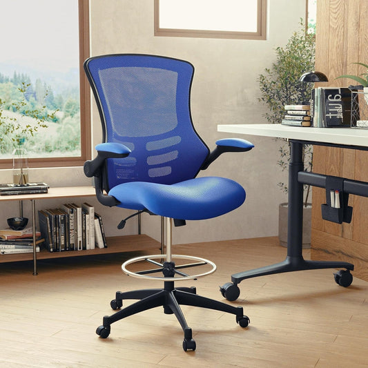 Kelista Mid-Back Swivel Office Chair with Adjustable Seat Height, Ergonomic Mesh Desk Chair with Flip-Up Armrests, Blue-1