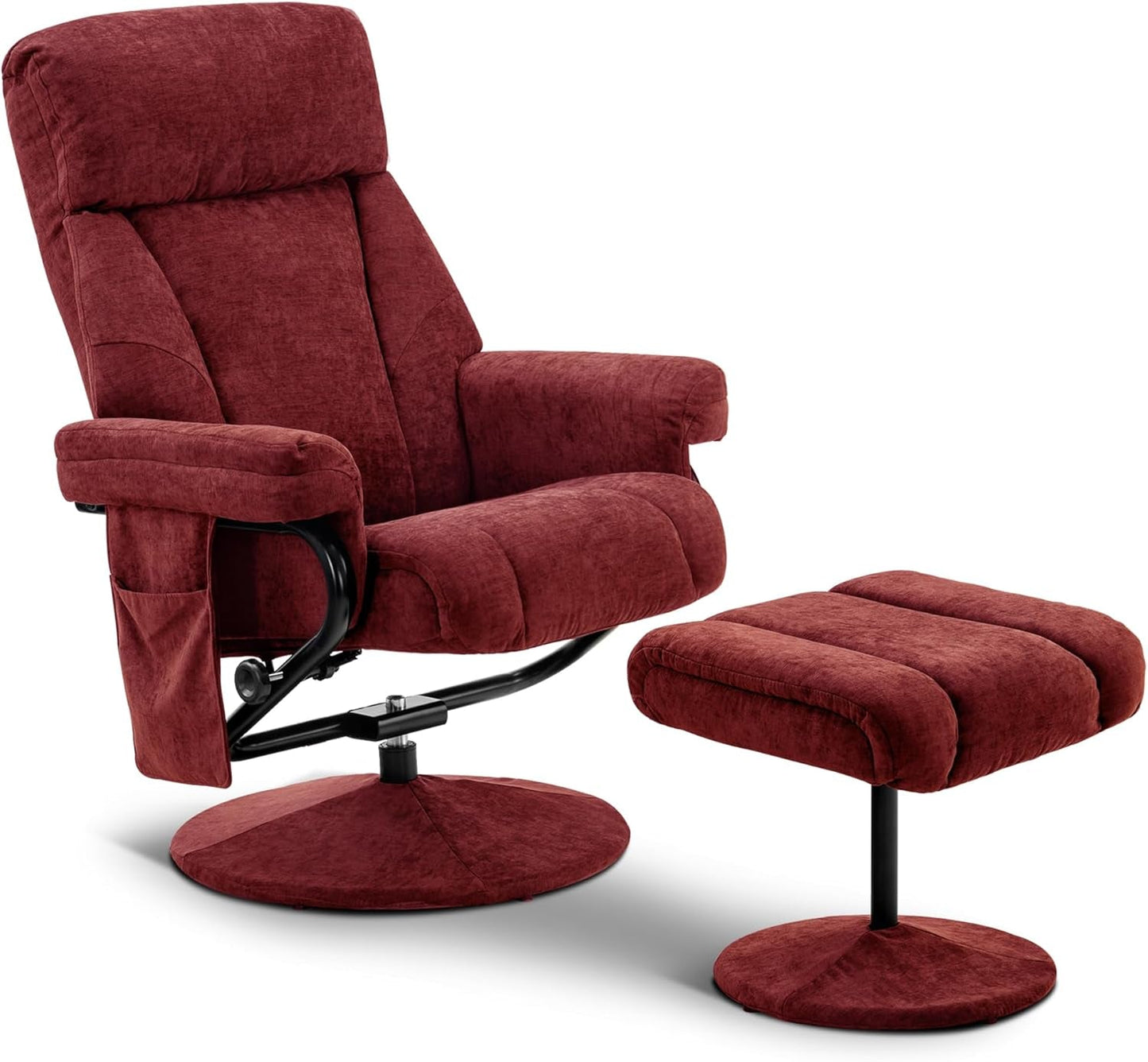 Swivel Recliner with Ottoman, TV Chair with Vibration Massage, Ideal for RV Small Space, Living Room & Bedroom 4539 4828 (Textile, Burgundy)-0