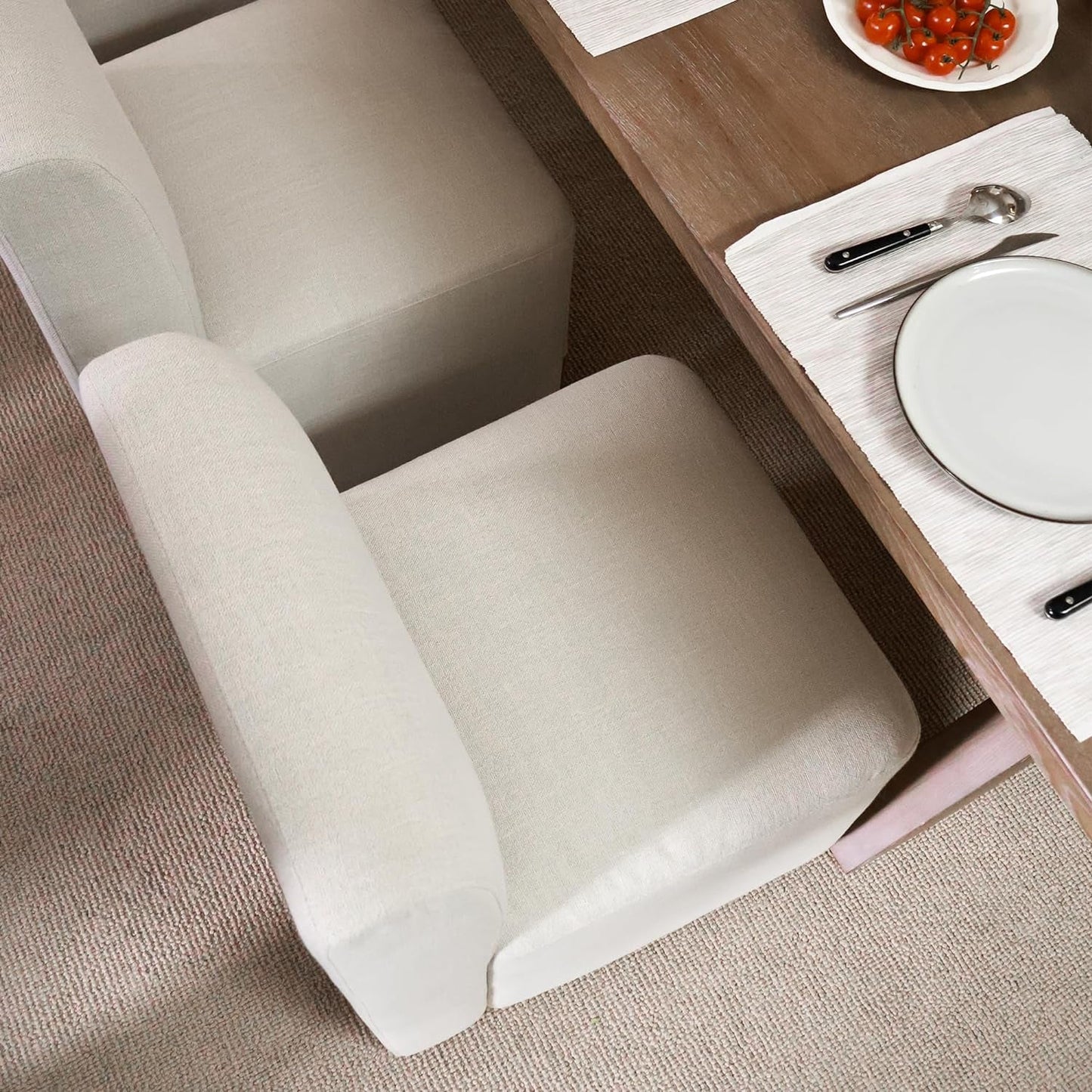 Dining Chairs with Casters Set of 2, FSC Certified Upholstered Armless Modern Rolling Dining Chairs with Rollers for Bedroom Reading Room Living Room, Linen-4