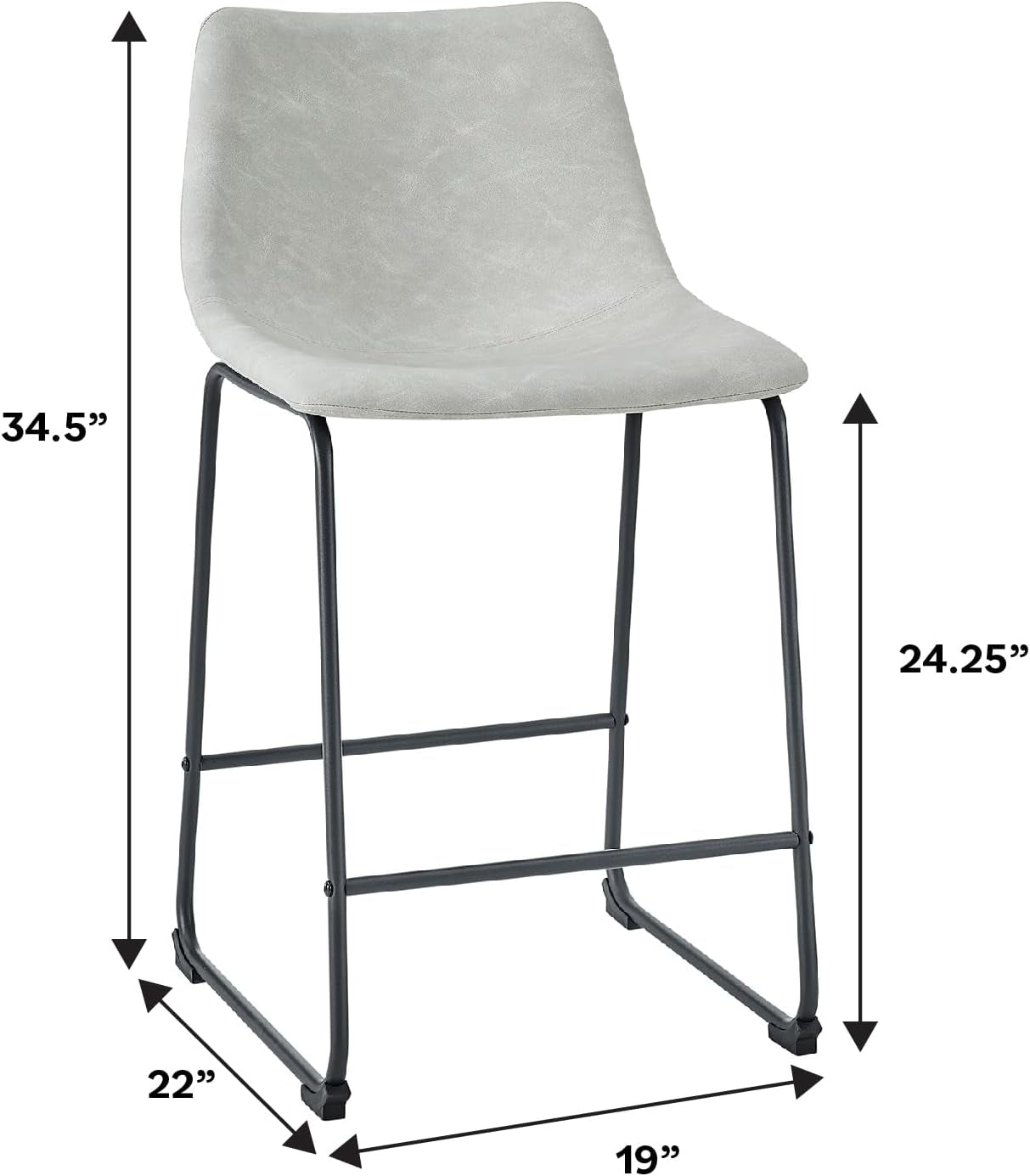 Douglas Urban Industrial Faux Leather Armless Counter Chairs, Set of 2, Grey-2