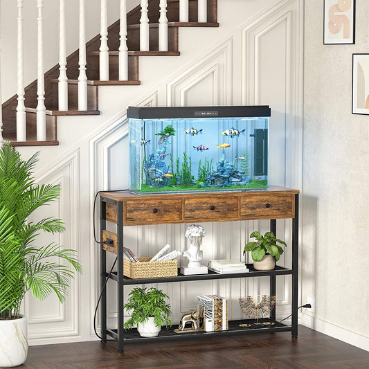 Rustic Console Table with Outlets and Drawers-1