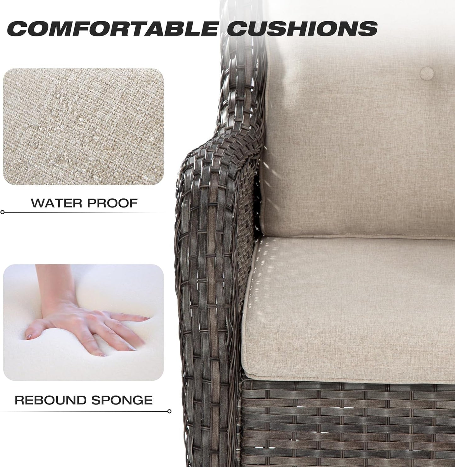 Wicker Patio Furniture Sets 8 Piece Set with 3-Seat Sofa, 2 Swivel Rocking Armchairs, 2 Armchairs, 2 Ottoman and 1 Side Table Wicker Outdoor Furniture Sectional Conversation Set, Beige-3